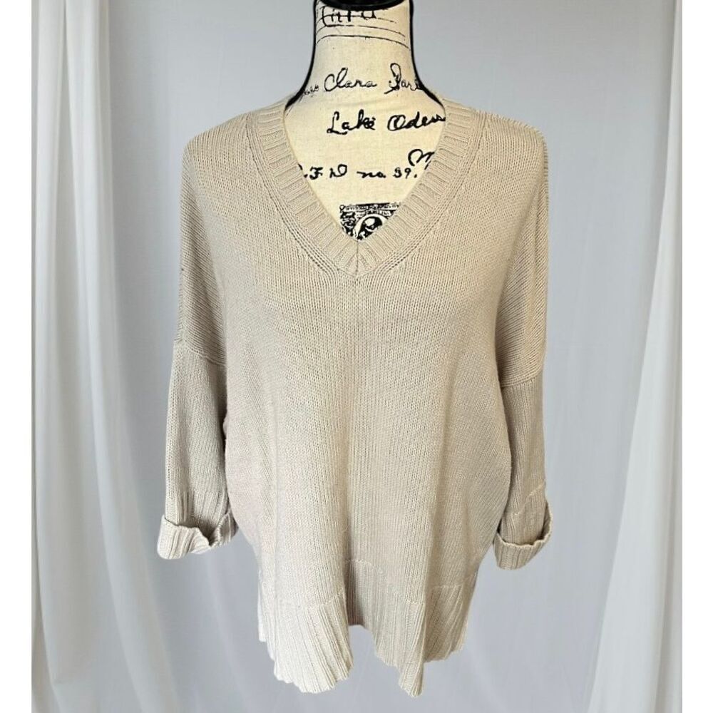 Ann Taylor Loft Women's Medium Beige V Neck Wool Blend Pullover Sweater